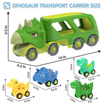 Moritakk Dinosaur Toys for Kids 3-5 Years Old,Dinosaur Transport Carrier Truck with 4 Pack Small Pull Back Dino Car,Dinosaur Tra