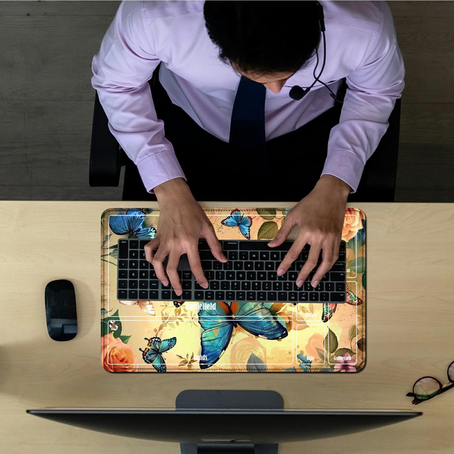 Rwutytiul Butterfly Card Playmat 24 X 14 Inch With Tube Bag, Card Gameplay Playmat With Zones Commander Deck Board Mtg Rpg Ccg T