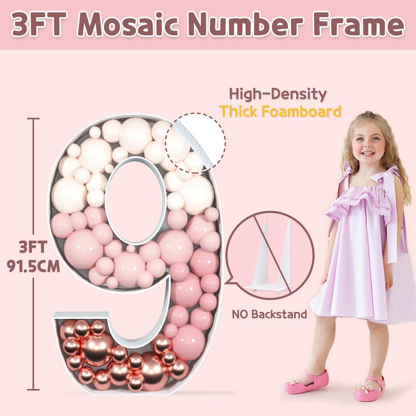 Imprsv 3Ft Mosaic Numbers For Balloons, Marquee Number, Mosaic Number Frame, Number 9 Balloon For On Cloud 9 Birthday Decoration