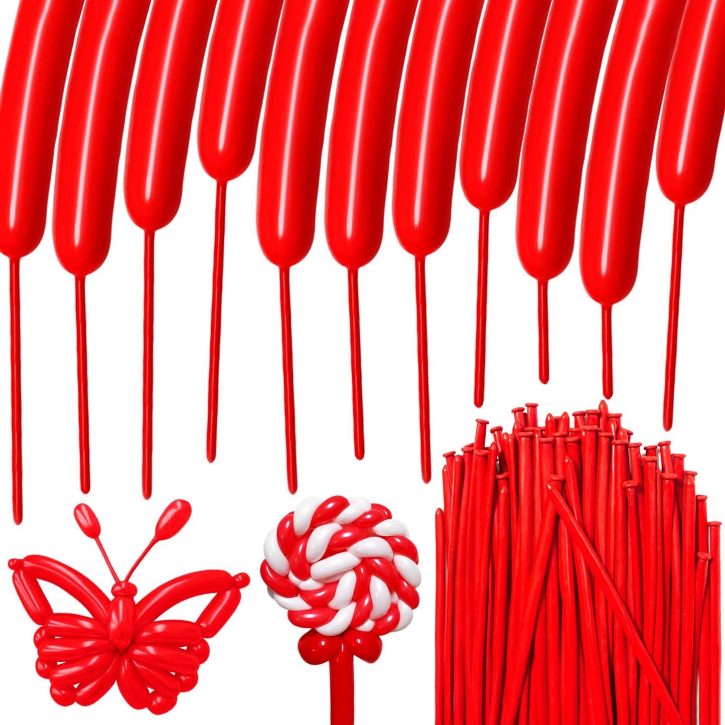 Hykjnbw Red Long Balloons For Balloon Animals, 260 Balloons Art Kit For Twisting, Skinny Modeling Balloons Supplies For Birthday