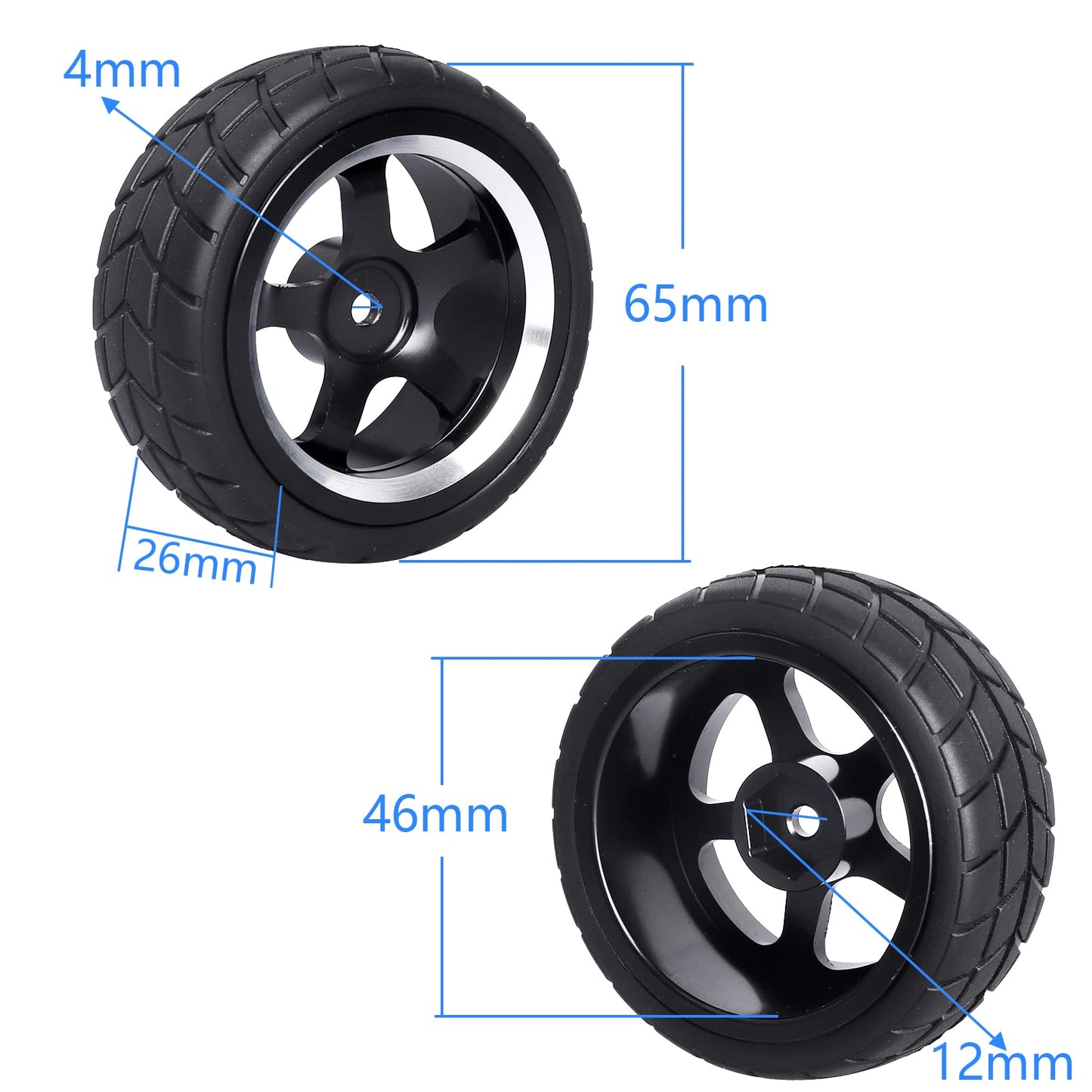 CrazyHobby Preglued On-Road Tires and Wheels Aluminum Wheel Rims 12mm Hex Hub for 1/10 Traxxas 4Tec HPI RS4 Tamiya TT01 TT02 HSP