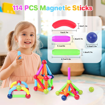 Beboan 114Pcs Magnetic Sticks And Balls Building Blocks Stem Toy For Kids Toddlers Ages 3-5/4-8 Boys & Girls, Learning Education