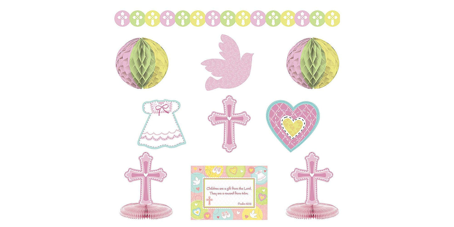 Amscan Sweet Christening Pink Paper Decorating Kit, 10 Ct. | Party Decoration