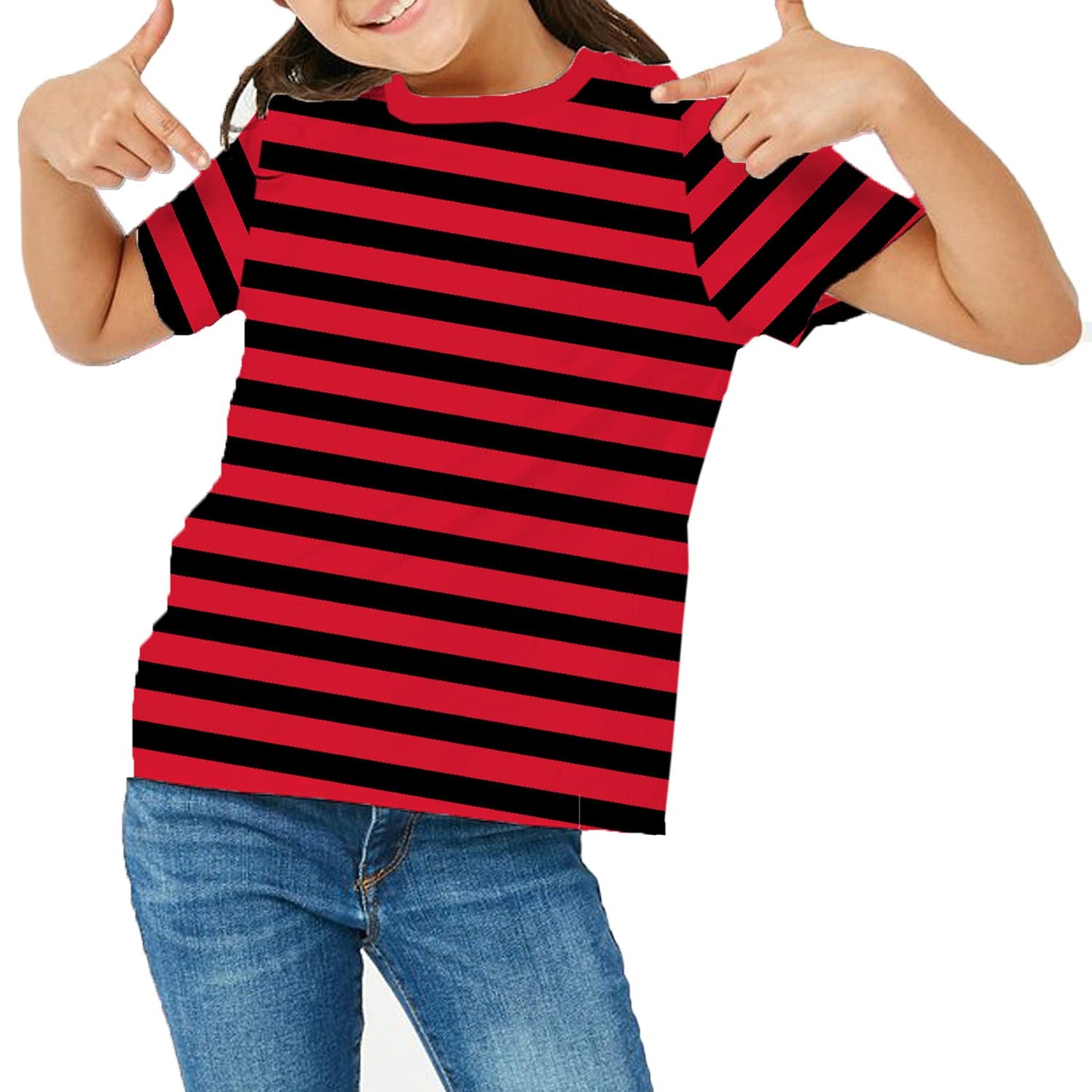 Kids Black Red Striped Shirt Linus Boys Freddy Halloween Costume Summer Short Sleeve Basic Tee Top 13-14 Years
