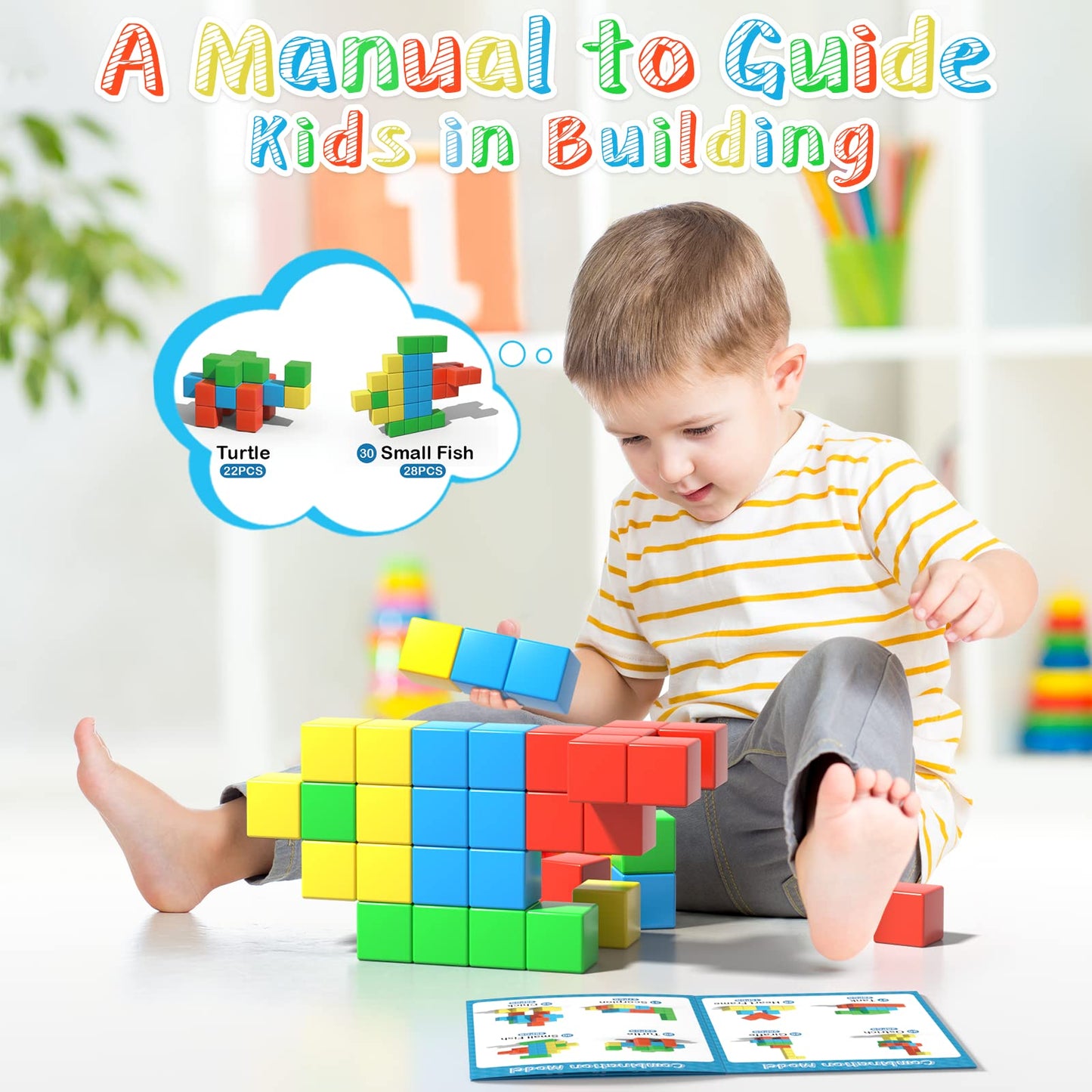 Asago Magnetic Blocks, 56 Pieces 1.34 Inch Large Magnetic Building Blocks, 3D Magnetic Cubes For Toddlers, Preschool Educational Construction Kit, Sensory Montessori Toys Kids Blocks For Boys Girls