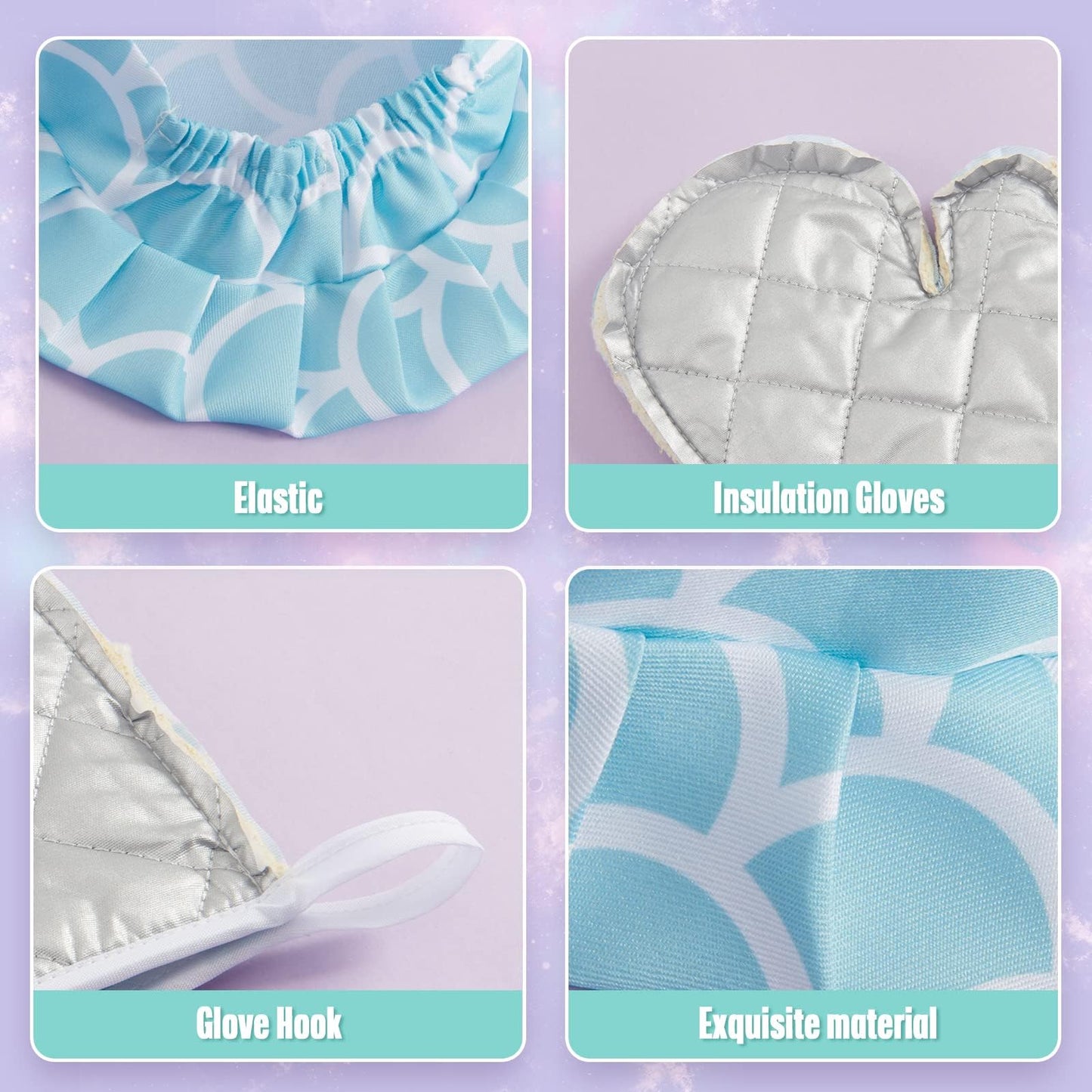 Wernnsai Mermaid Apron Set - Waterproof Chef Artist Cooking Aprons For Kids Girls Toddler Kitchen Apron With Adjustable Strap Pocket Chef Hat And Mittens For Baking Painting (Small, 6-10 Years)