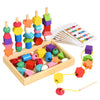 Montessori Bead Sequencing Set For Kids, Wooden Lacing Beads Toys For Toddlers, Matching Color Shape Stacker For 2 3 4 5 Years O