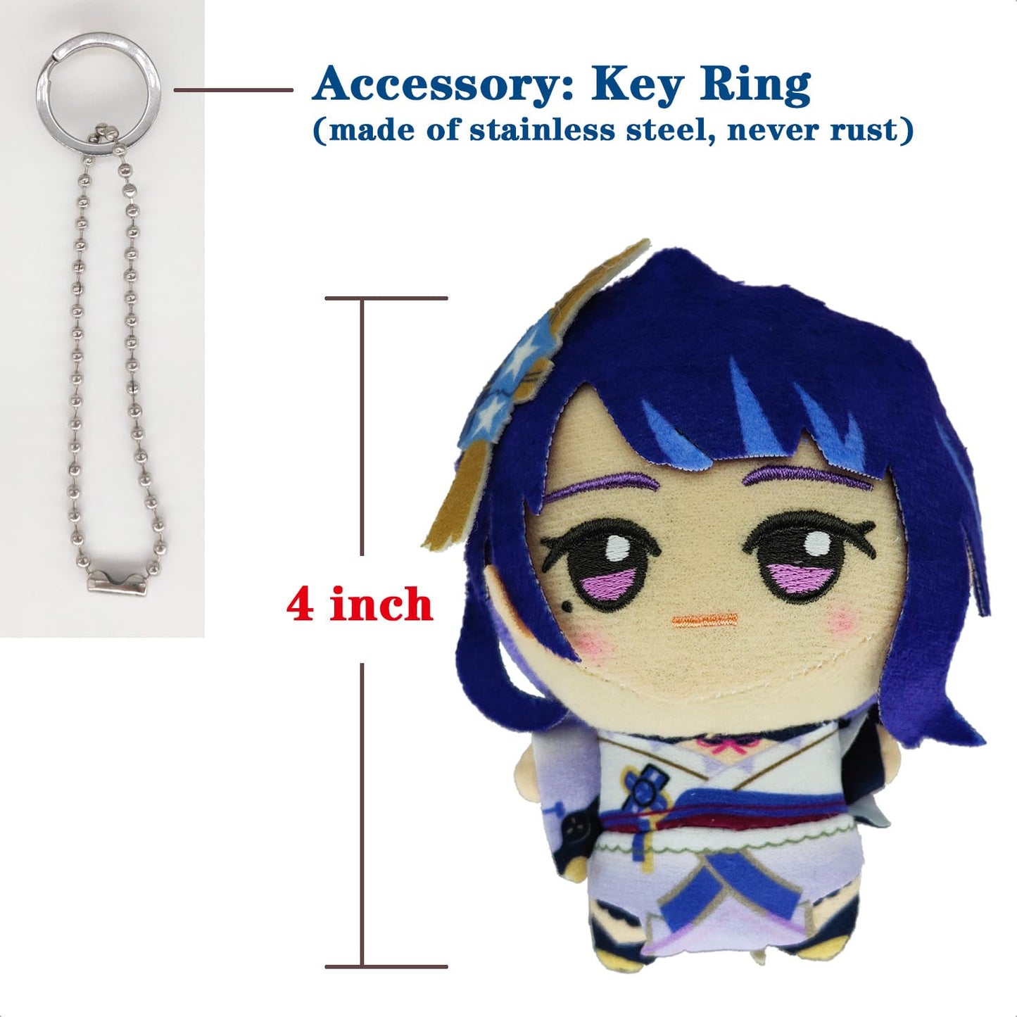 Kooliya Small Size Genshin Impact Figure Plush Doll - Raiden (4 Inch), Keychain Anime Figure Soft Stuffed Gift For Game Fans (Ra