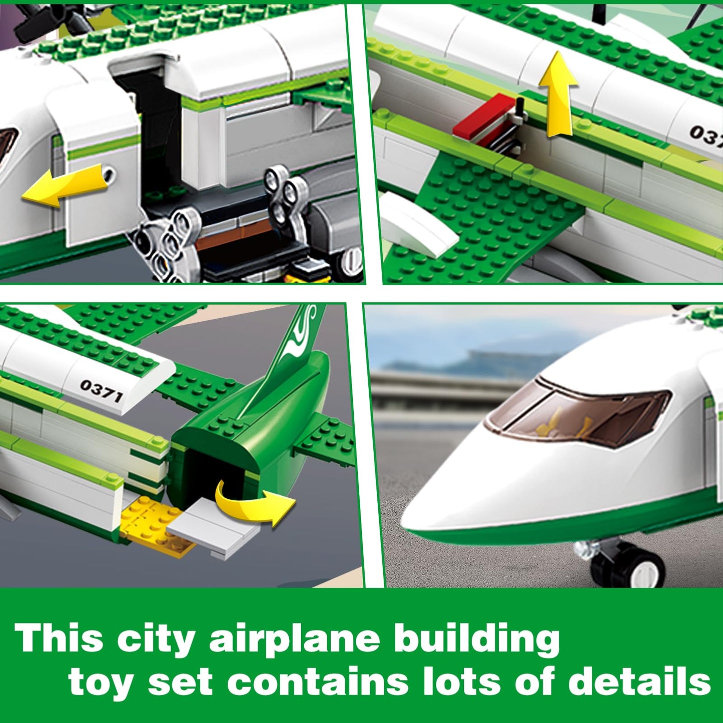City Cargo Plane Building Set, Plane City Kits Building Blocks With Car, Luggage Tray, Movable Stairs, Compatible With Lego Plan