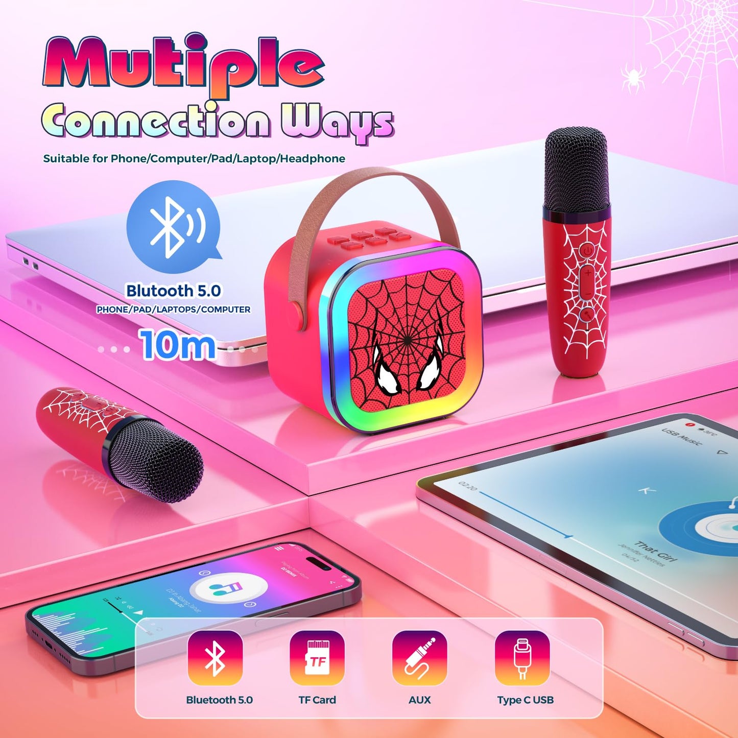 Led Karaoke Machine Toy: Mini Microphone For Kids 4 5 6 7 8 9 10 Year Old Boys Girls Toys Easter Birthday Gifts Portable Bluetoo