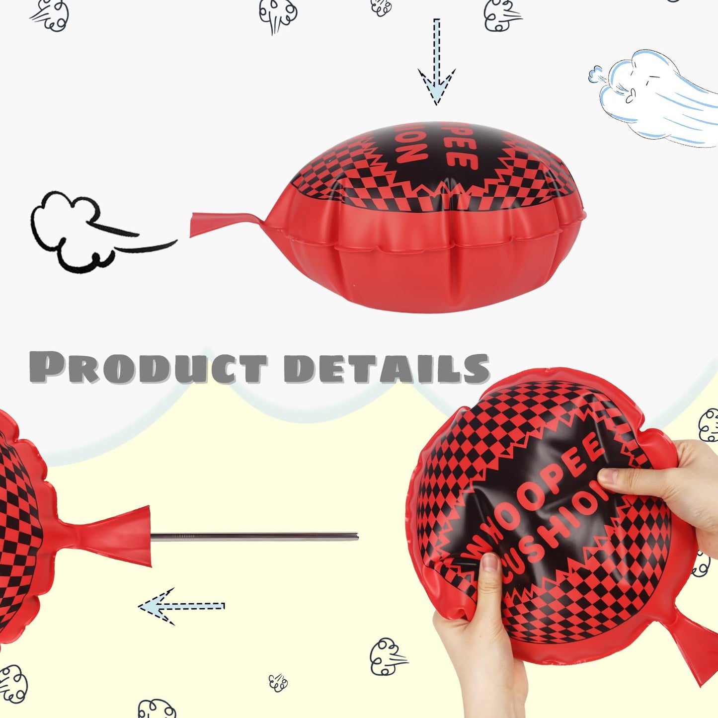 Poplay 3Pcs Whoopee Cushions, 10 Inch And 6 Inch Fun Toys Fart Pillow Prank Toys For Novelty Party Favors Kids And Adults