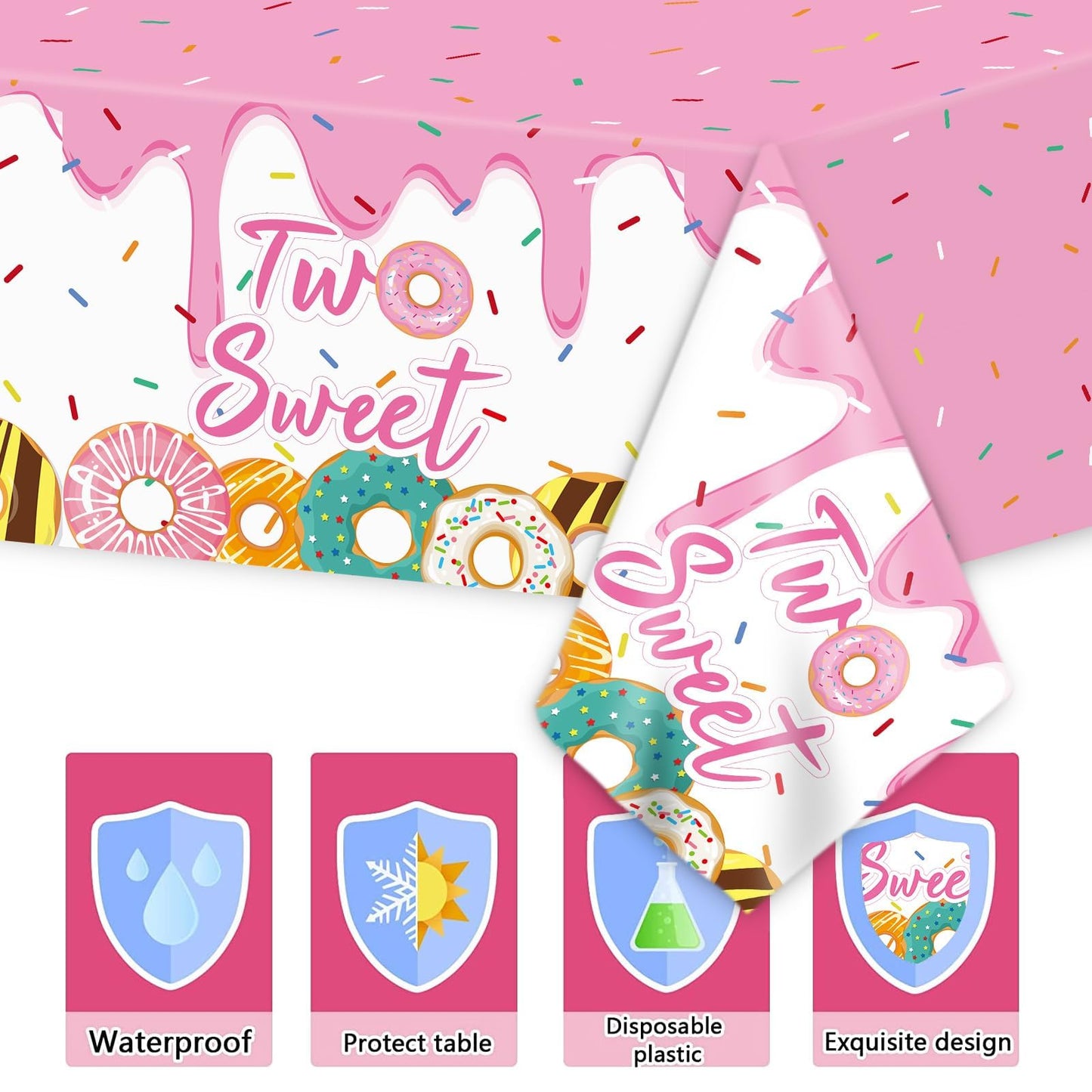 98 Pieces Two Sweet Donut Birthday Party Supplies For 24 Guests Girls Donut Tableware Set Baby Girl 2Nd Birthday Donut Plates Napkins Tablecloth Party Decorations Table Cover Dinnerware Party Favors