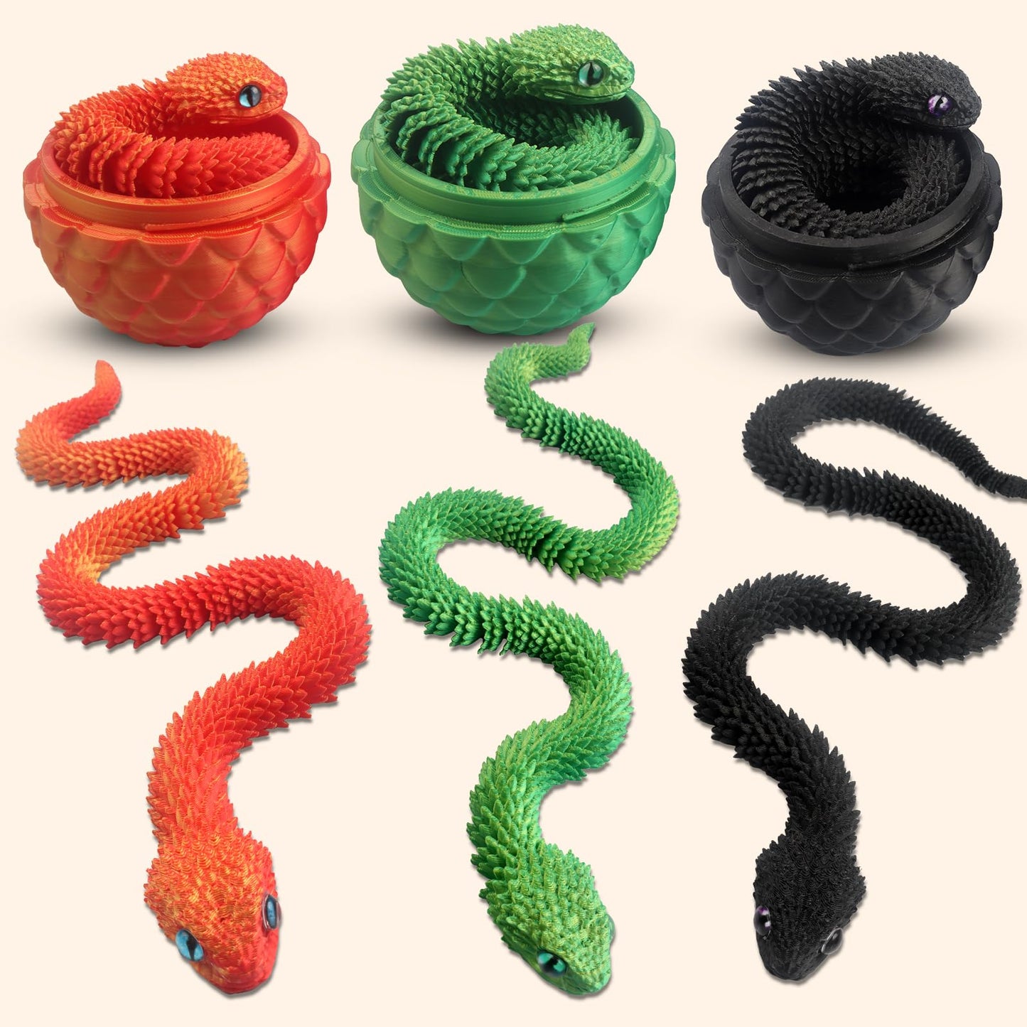 Byojia 3D Printed Snake Toys, 23.6'' Large Size Snake Eggs With Flexible 3D Articulated Snake Inside, Eco-Friendly Fidget Adhd S