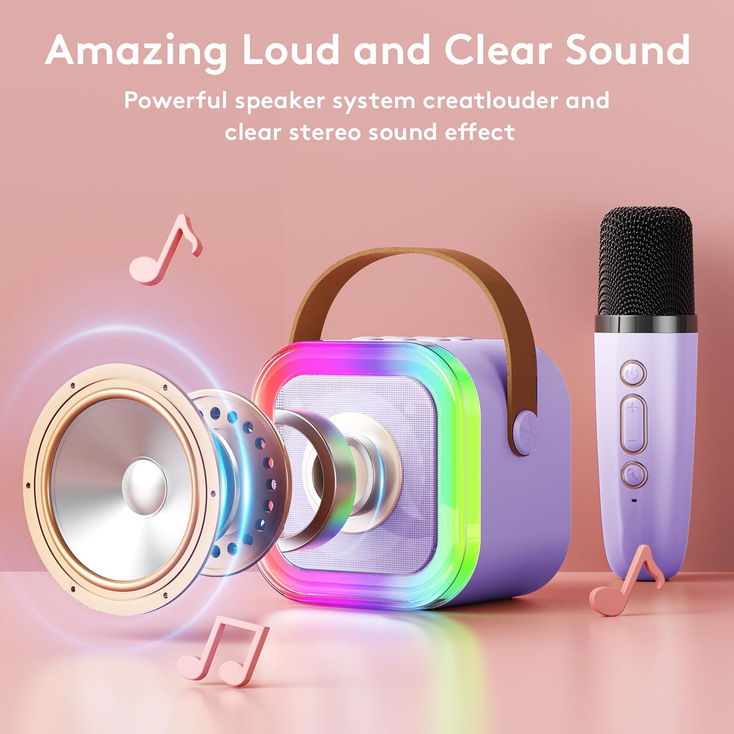 Mini Karaoke Machine For Kids Adults: Portable Bluetooth Karaoke Microphone Speaker With 2 Wireless Microphones For Singing - Birthday Gifts For Girls Toys Family Home Party Travel