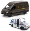 KiNSMART Metal Die Cast Model Toys Set of 2 - UPS Mercedes-Benz Sprinter & USPS Grumman LLV, 5 Inch, Multicolor