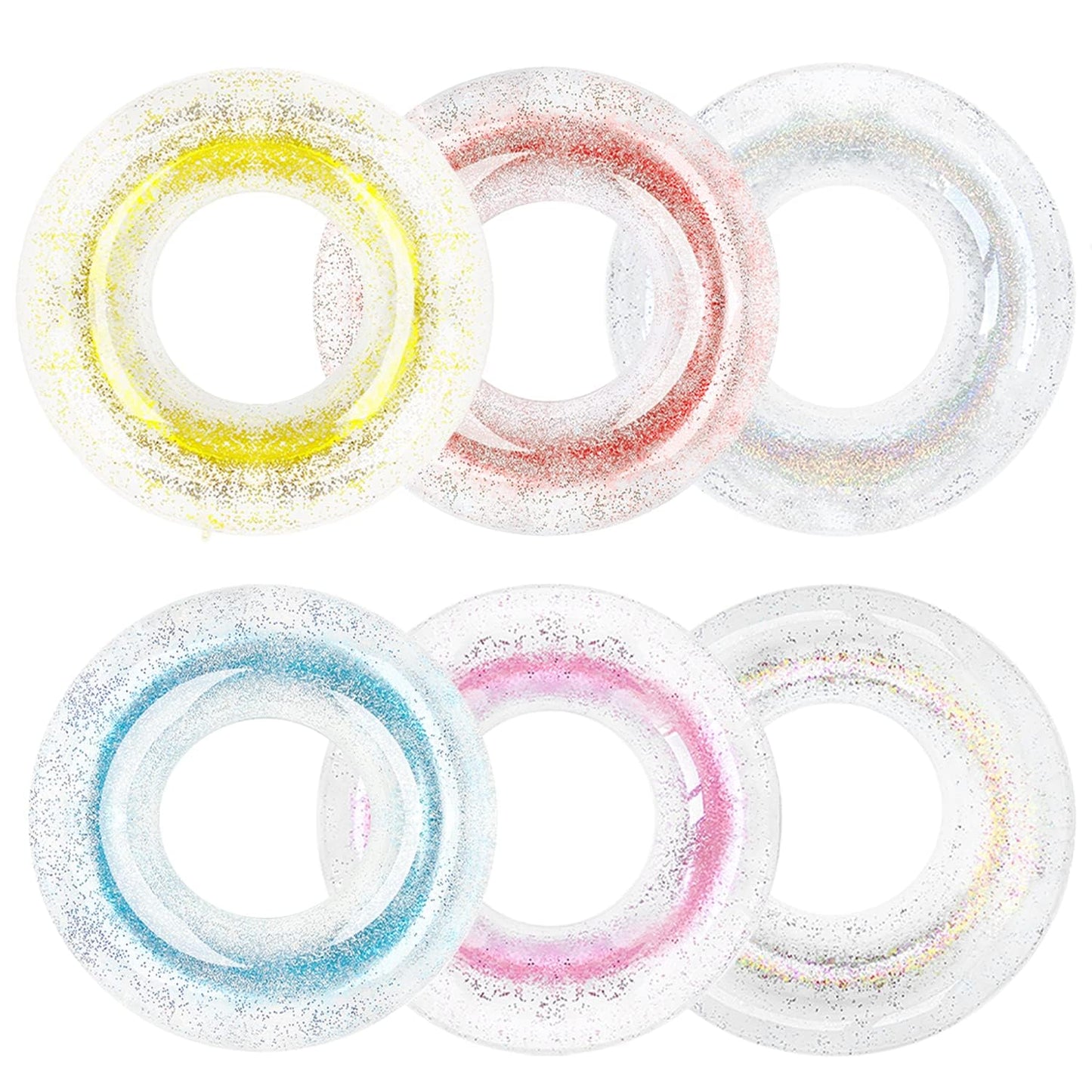 Polita Pool Float, Pool Floats Kids Summer Glitter Pool Tube With Confetti,Tube Pool Toys Beach Party, Transparent Inflatable Floating Tubes For Adults And Kids (6Pcs)