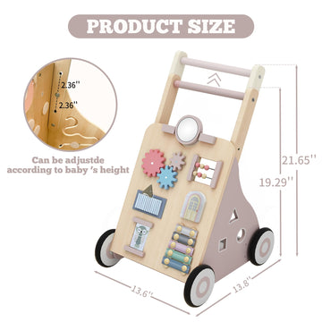 Wooden Baby Walker, Baby Push Walker Adjustable Height And Speed Multiple Learning Activity Walker Baby Walker With Wheels For G