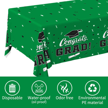 Graduation Party Decorations, Gongrats Grad Tablecover For Graduation Party Supplies, 3 Pcs Green Table Cloths, 54''X108''