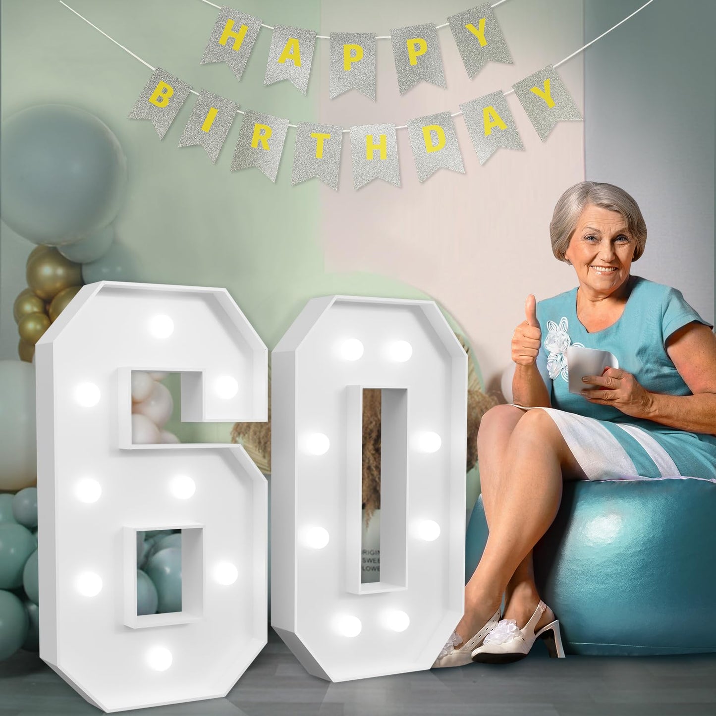 Imprsv Marquee Numbers Large 60Th-Birthday Decorations: 3Ft Light Up Number 60 Birthday Decoration For Women Men Sixty Year Old