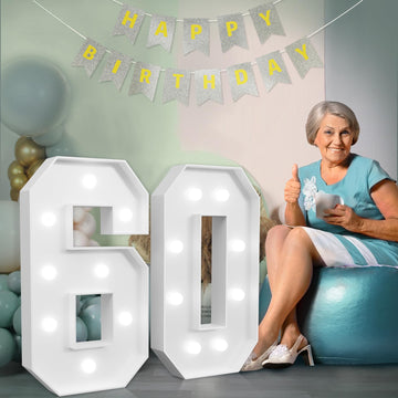 Imprsv Marquee Numbers Large 60Th-Birthday Decorations: 3Ft Light Up Number 60 Birthday Decoration For Women Men Sixty Year Old
