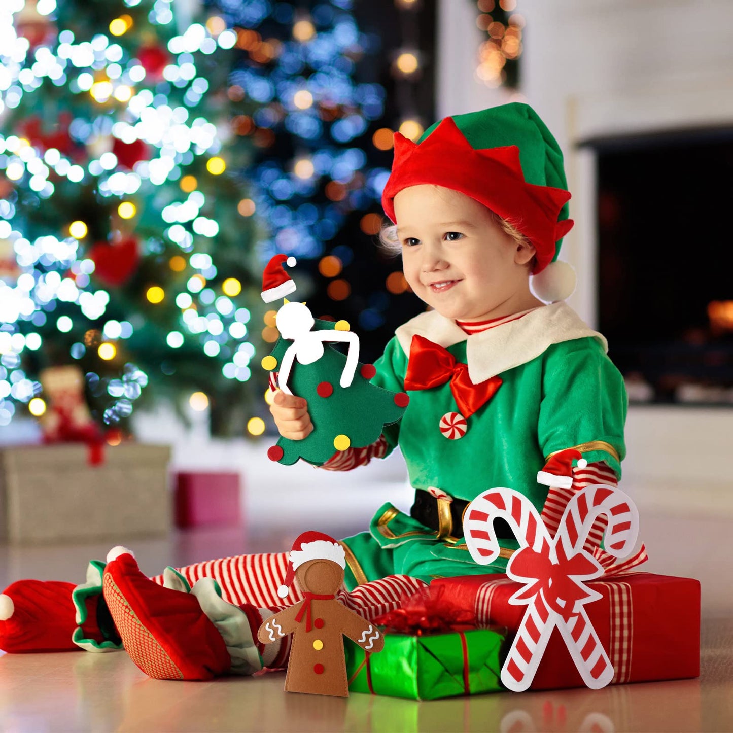 Rtteri 6 Pcs Christmas Elf Clothes Accessories Doll Costume Doughnut Christmas Tree Doll Clothes Felt Snowman Gingerbread Man Do