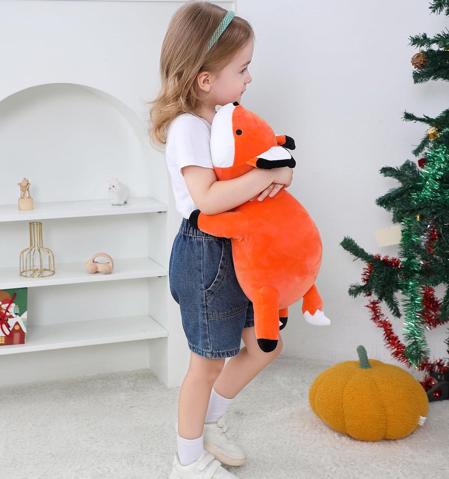 22' Weighted Stuffed Animals, 4.2Lb Cute Weighted Fox Plush Toy Throw Pillows Giant Cuddle Plushies Dolls (Fox)