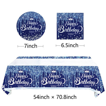 41Pcs Navy Blue And Silver Party Supplies ,Include 20 Plates, 20 Napkin And 1Pcs Tablecloth,Used For Navy Blue And Silver Birthd