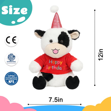 Cuteoy Happy Birthday Cow Musical Stuffed Animal Shaking Singing Dancing Plush Toy Electric Interactive Animated Plushies Gifts