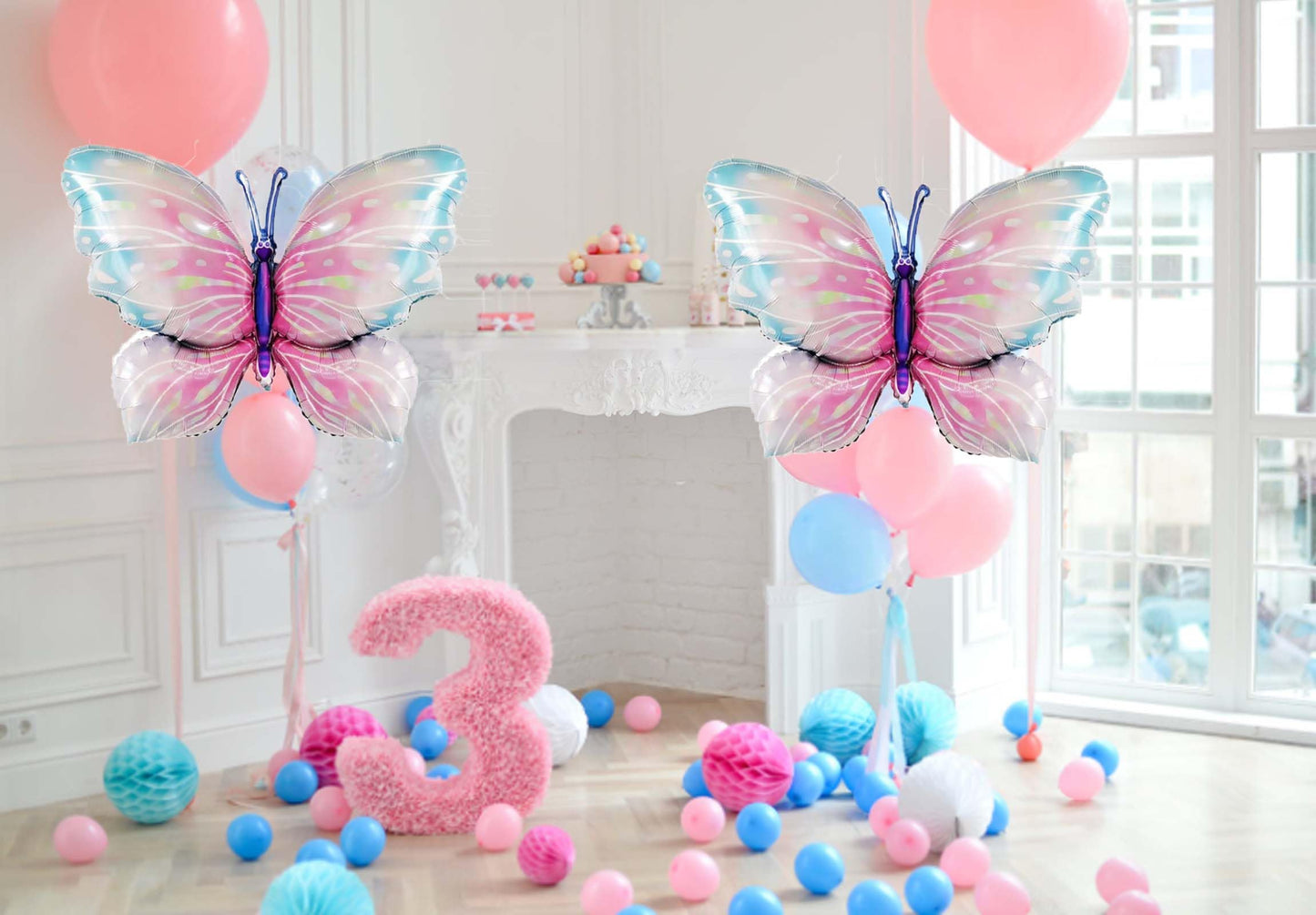 2 Pcs Pink Blue Butterfly Balloons Giant Butterfly Foil Mylar Balloon Butterfly Themed Party Girl Party Wedding Birthday Party D