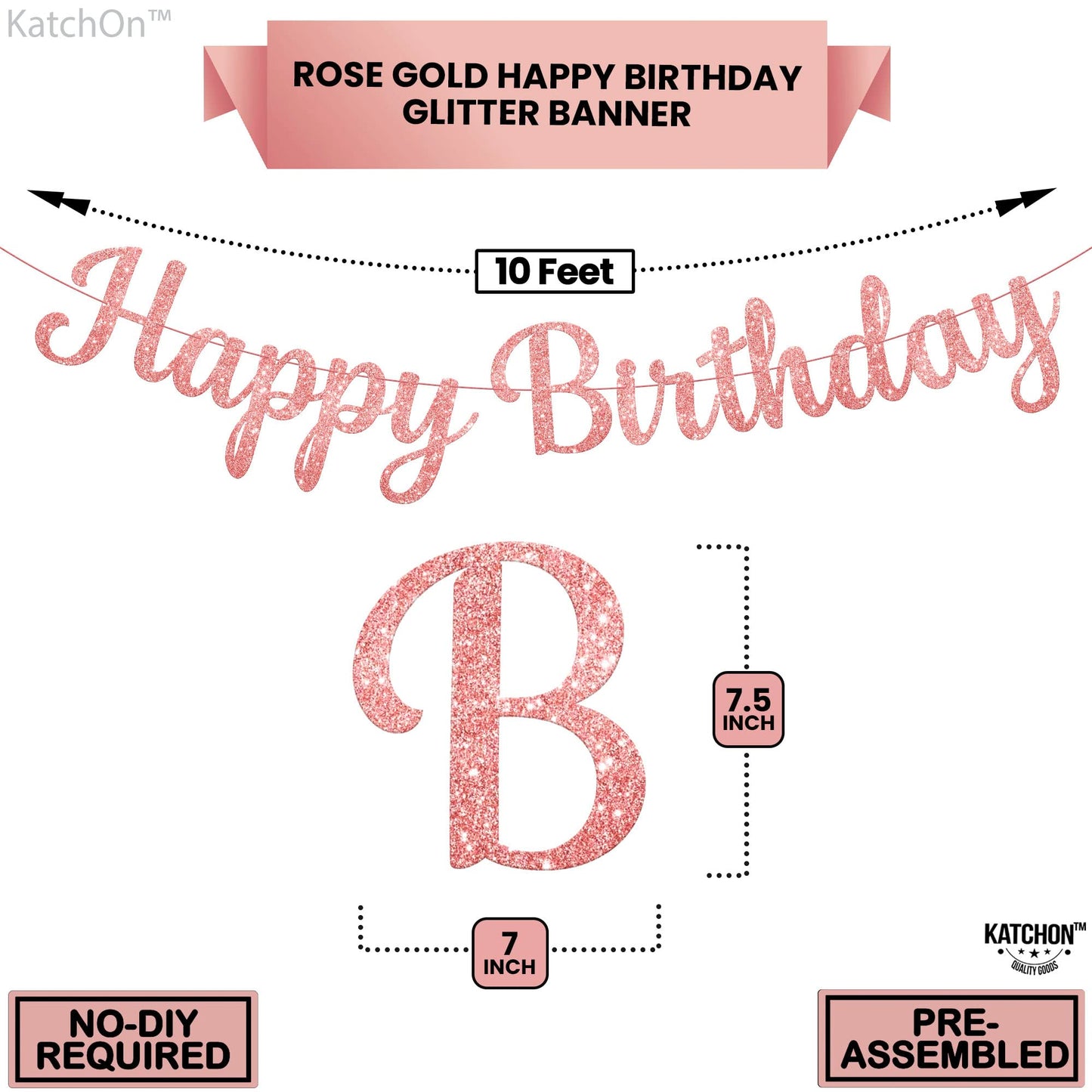 Katchon, Cursive Glitter Rose Gold Happy Birthday Banner - Pre-Strung, 10 Feet, No Diy | Rose Gold Happy Birthday Party Decorations | Happy Birthday Sign Girls | Happy Birthday Decorations For Women