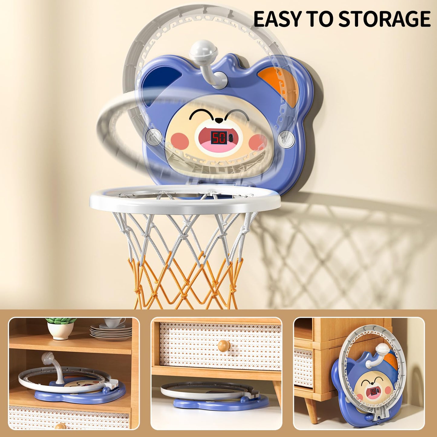 Temi Indoor Mini Basketball Hoop For Toddlers Kids Boys Age 2 3 4 5 6, Toddlers Basketball Hoop With 4 Balls & Electronic Scoreboard, Toddler Boys Toys, Christmas Toys Gifts For 3 4 5 6 Year Old Boys
