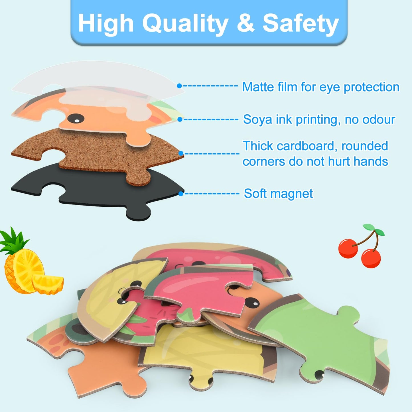 ASTARON 3D Magnetic Puzzle with 80 Puffy Stickers for Toddlers, 42 Pieces 3-in-1 Food Puzzles Preschool Education Learning Trave