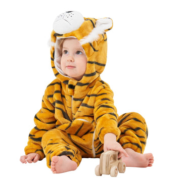 Lonulain Unisex Baby Animal Costume Pajamas, Infant Flannel Hooded Halloween Romper Cosplay Costume/Homewear/Sleepwear (Tiger,6-