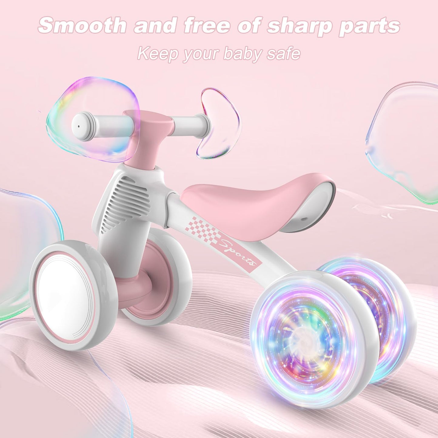 Colorful Lighting Baby Balance Bike Toys For 1 Year Old Girl Gifts, 10-36 Month Toddler Balance Bike, No Pedal 4 Silence Wheels