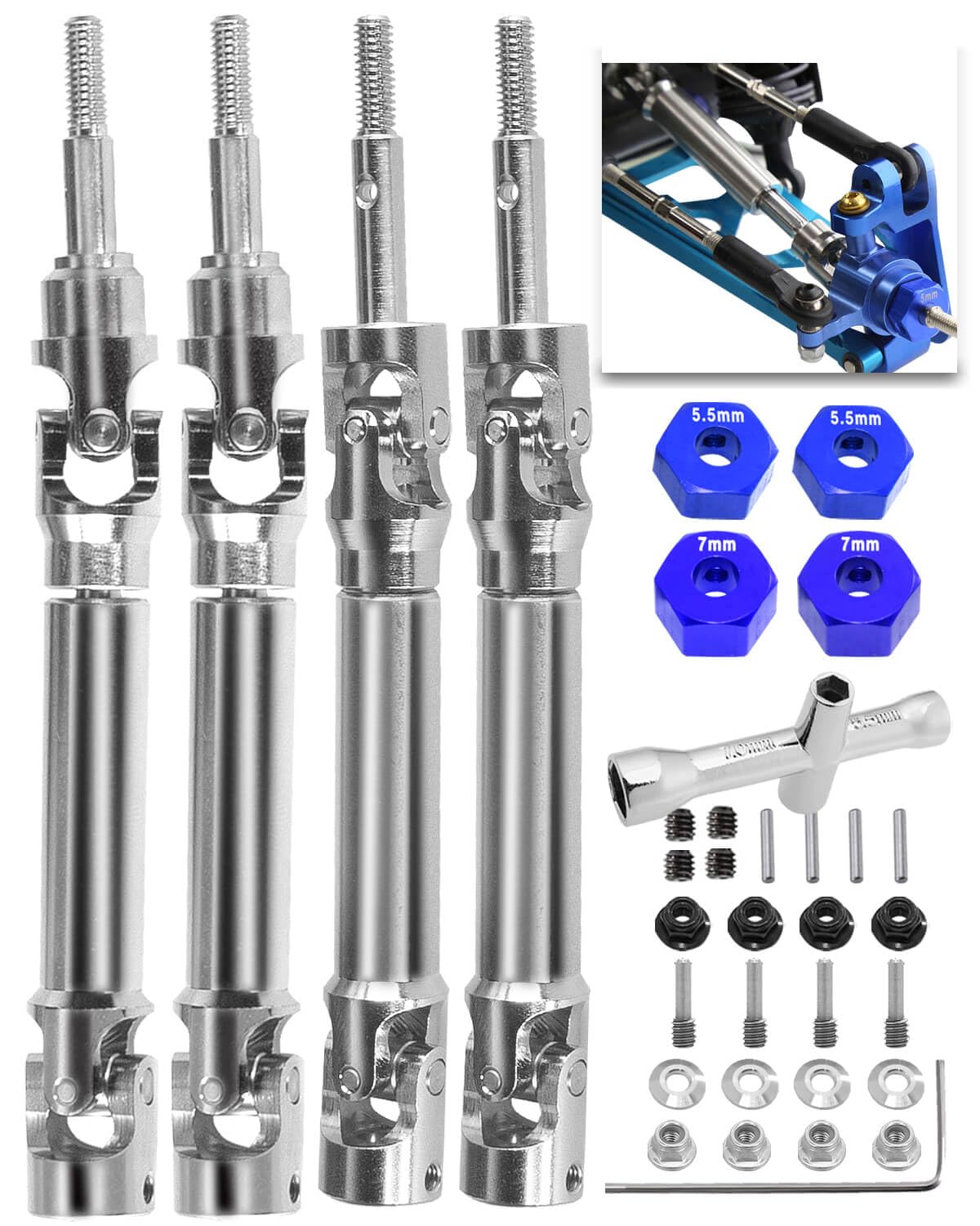 4PCS Stainless Steel Drive Shaft CVD Upgrades Part for 1/10 Stampede VXL 4X4,Rustler VXL 4X4,Slash VXL 4X4 Platinum Ultimate,Hos
