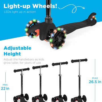 Best Choice Products Kids Mini Kick Scooter Toy W/ Light-Up Wheels, Height Adjustable T-Bar, Foot Break - Black
