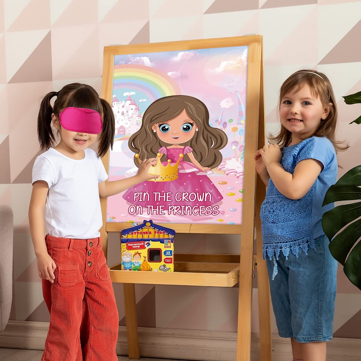 Pin The Crown On The Princess Party Games For Kids Girls Princess Birthday Party Supplies Pin The Tail Game Princess Tea Party Decorations, Large Princess Poster With 24 Crown Stickers