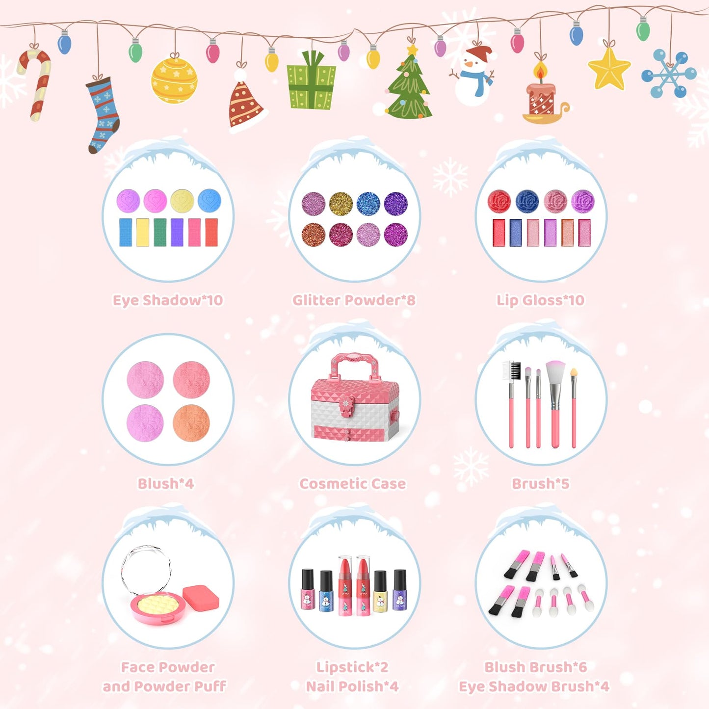 GirlsHome Kids Makeup Set for Girl 56 Pcs Washable Real Cosmetic, Safe & Non-Toxic Frozen Toys Toddler Makeup Kit, Frozen Prince