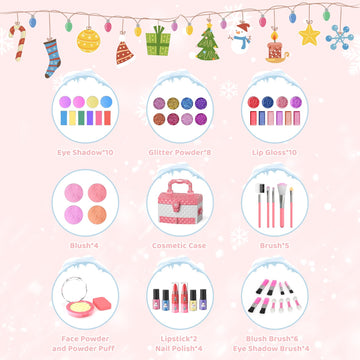 GirlsHome Kids Makeup Set for Girl 56 Pcs Washable Real Cosmetic, Safe & Non-Toxic Frozen Toys Toddler Makeup Kit, Frozen Prince