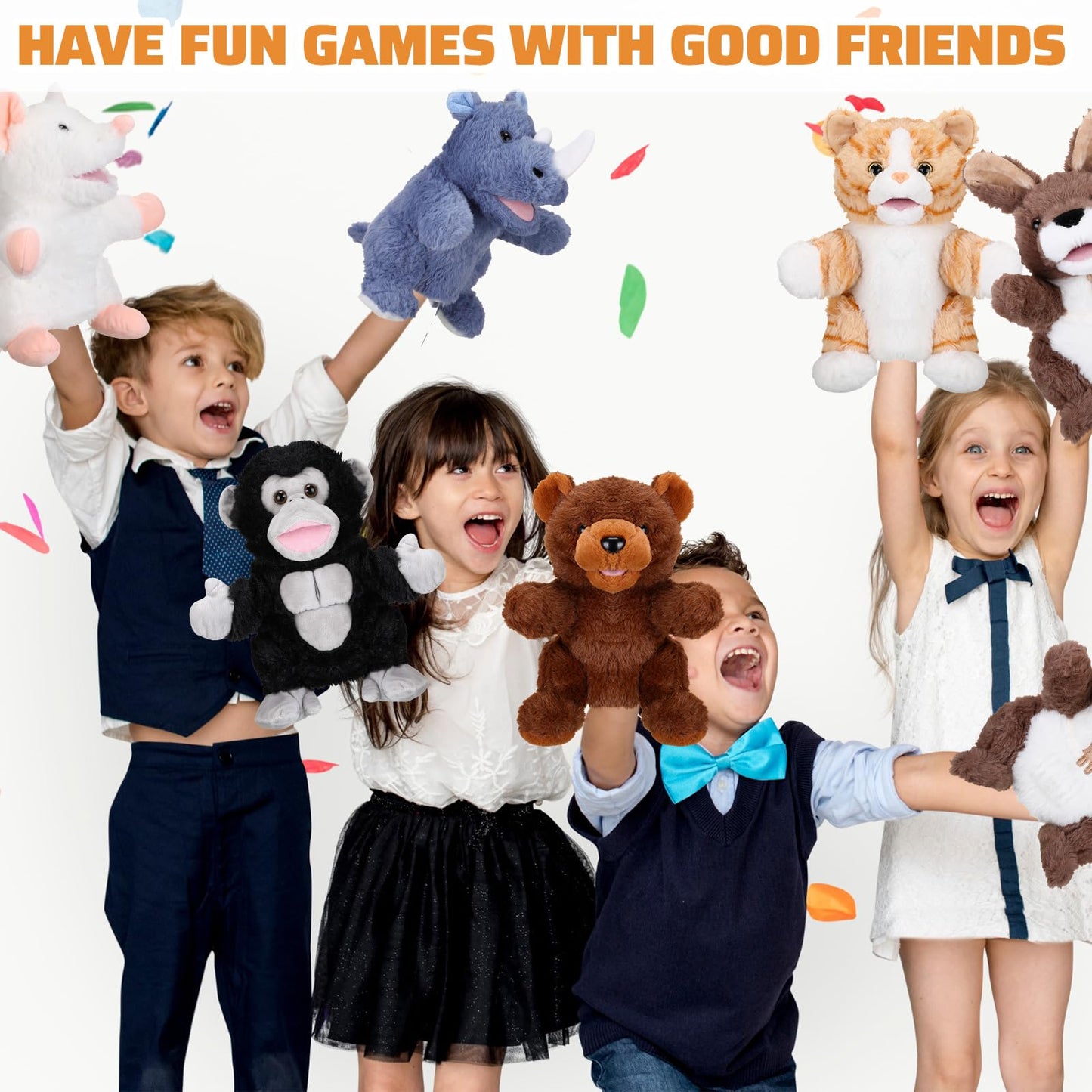 Liliful 6 Pieces Animal Hand Puppets Kids Hand Puppets With Working Mouth Animal Puppets Toddler Animal Plush Toy For Show Theater Birthday Easter Basket Stuffers (Cute Animal)