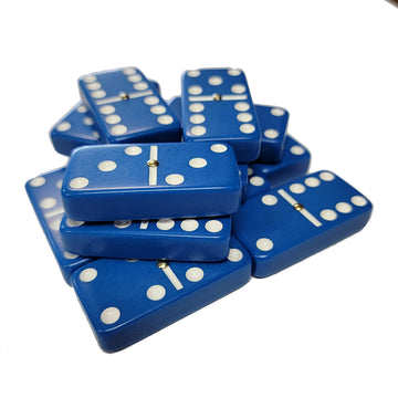 Marion Double Six Blue Jumbo Domino Set with Spinners in Sheesham Wood Box - Professional Tournament Size