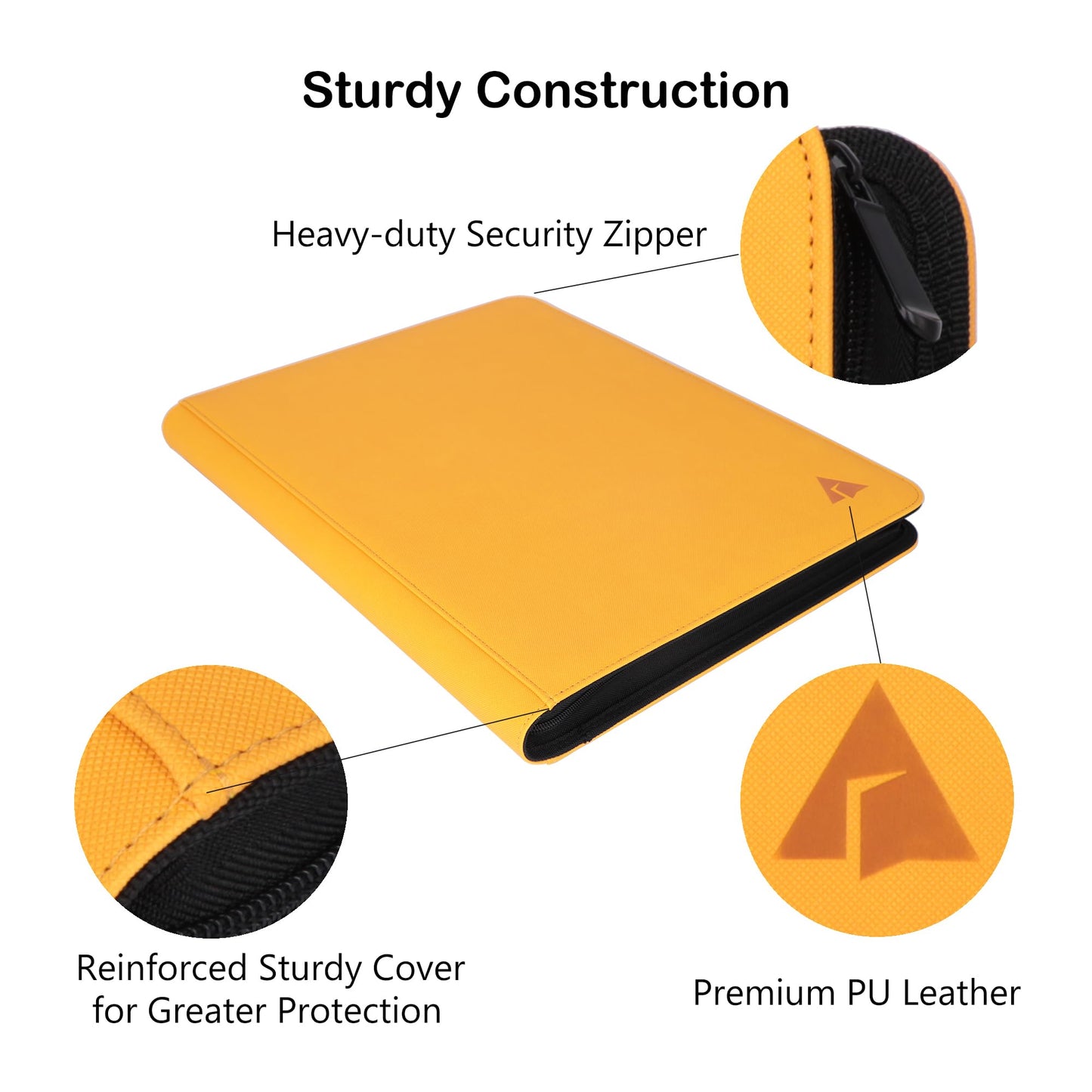 Rayvol enhanced 16-Pocket Card Binder - Fits 1408 Trading Cards Side Loading Ringless Card Collection Album for TCG -Yellow