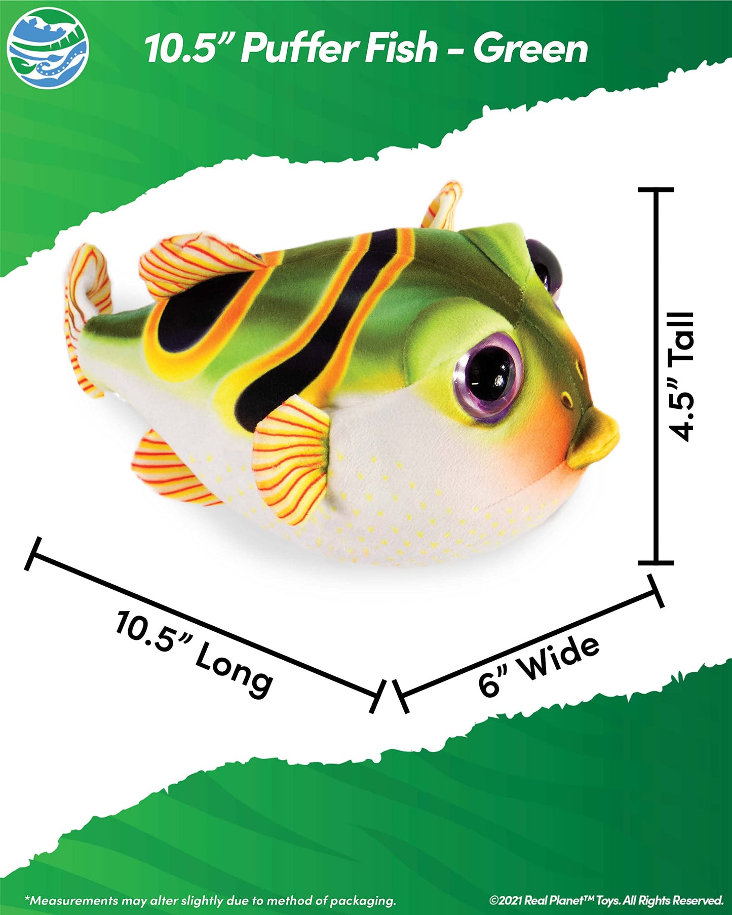 Real Planet Sea Life Plush - Soft Stuffed Animal Gift For Kids All Ages, Sea Ocean Fishing Plushie, Fun Christmas Birthday Gifts (Puffer Fish, 10.5') (10.5' Long)