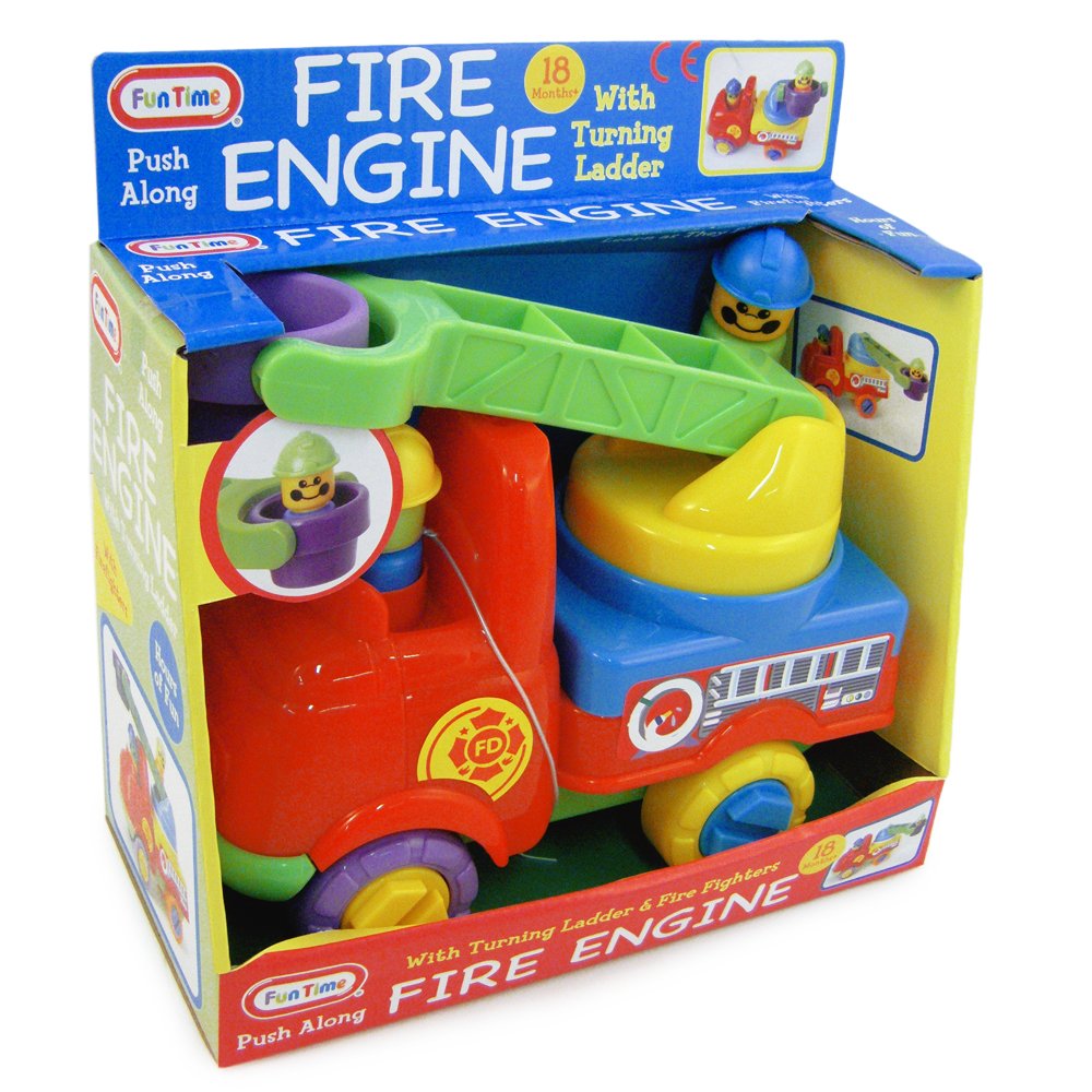 Fire Engine With Turning Ladder And Firefighters