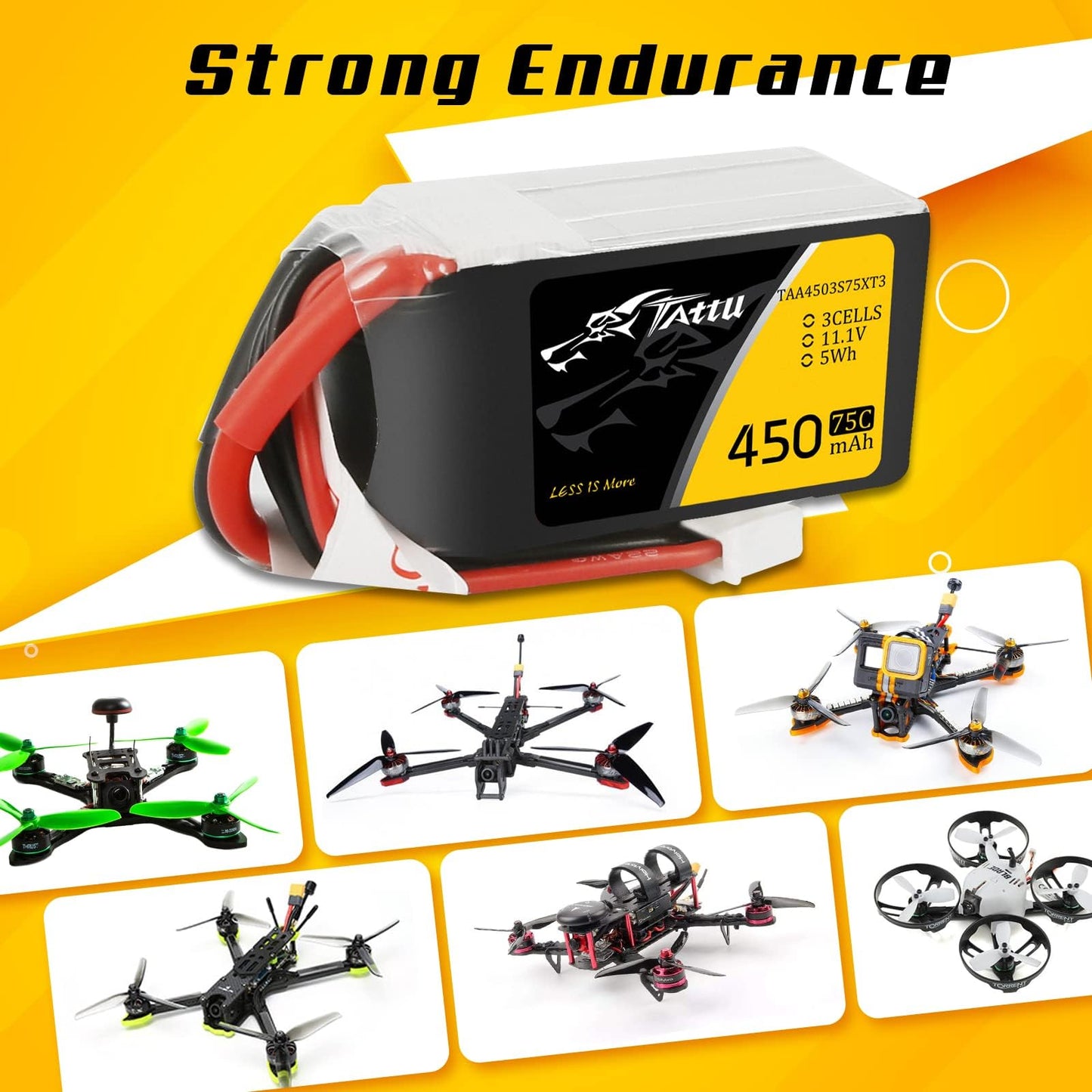 TATTU 11.1V 3S 450mAh 75C LiPo Battery Pack with XT30 Plug(2 Pcs)
