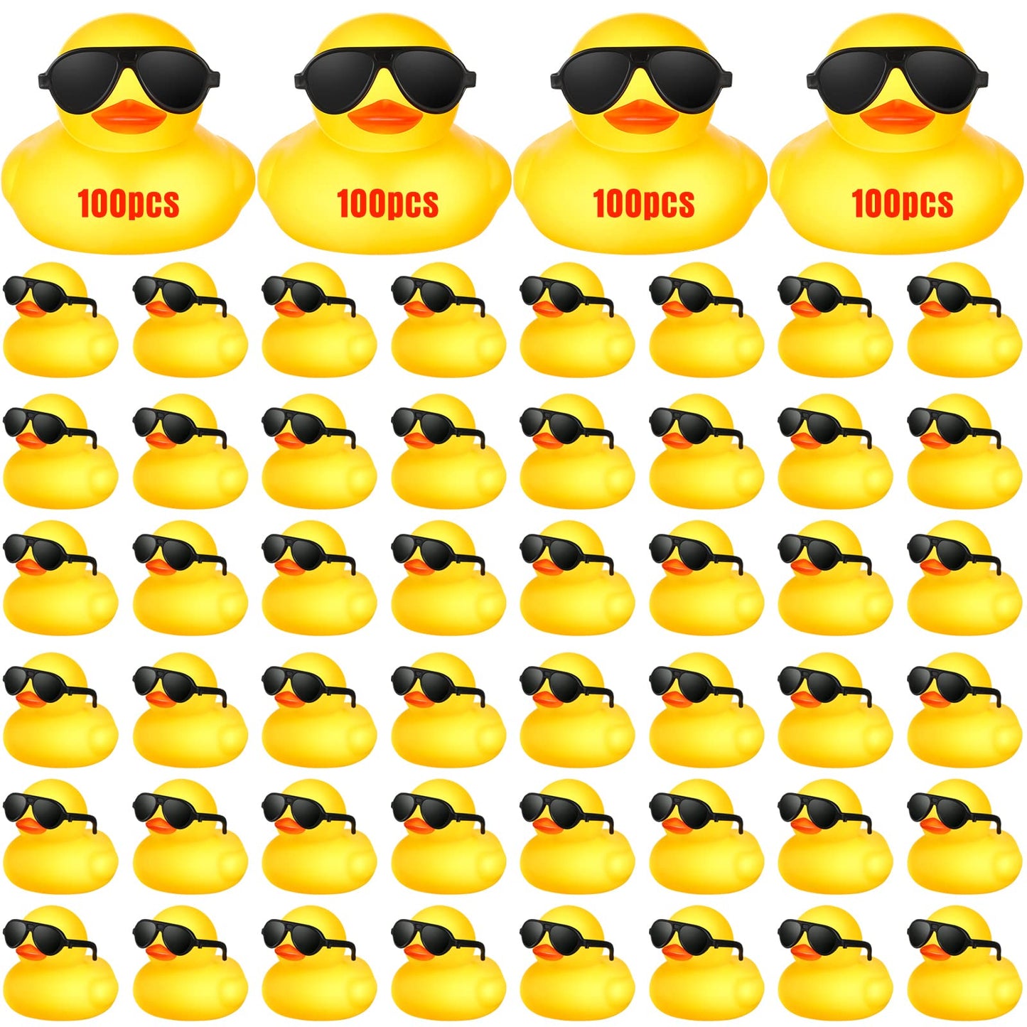 Chivao 100 Pcs Rubber Ducks With Sunglasses In Bulk Mini Yellow Rubber Duck Gifts Squeak Bath Float Bathtub Toys For Cruise Gift Exchange Christmas Birthday Party Supplies
