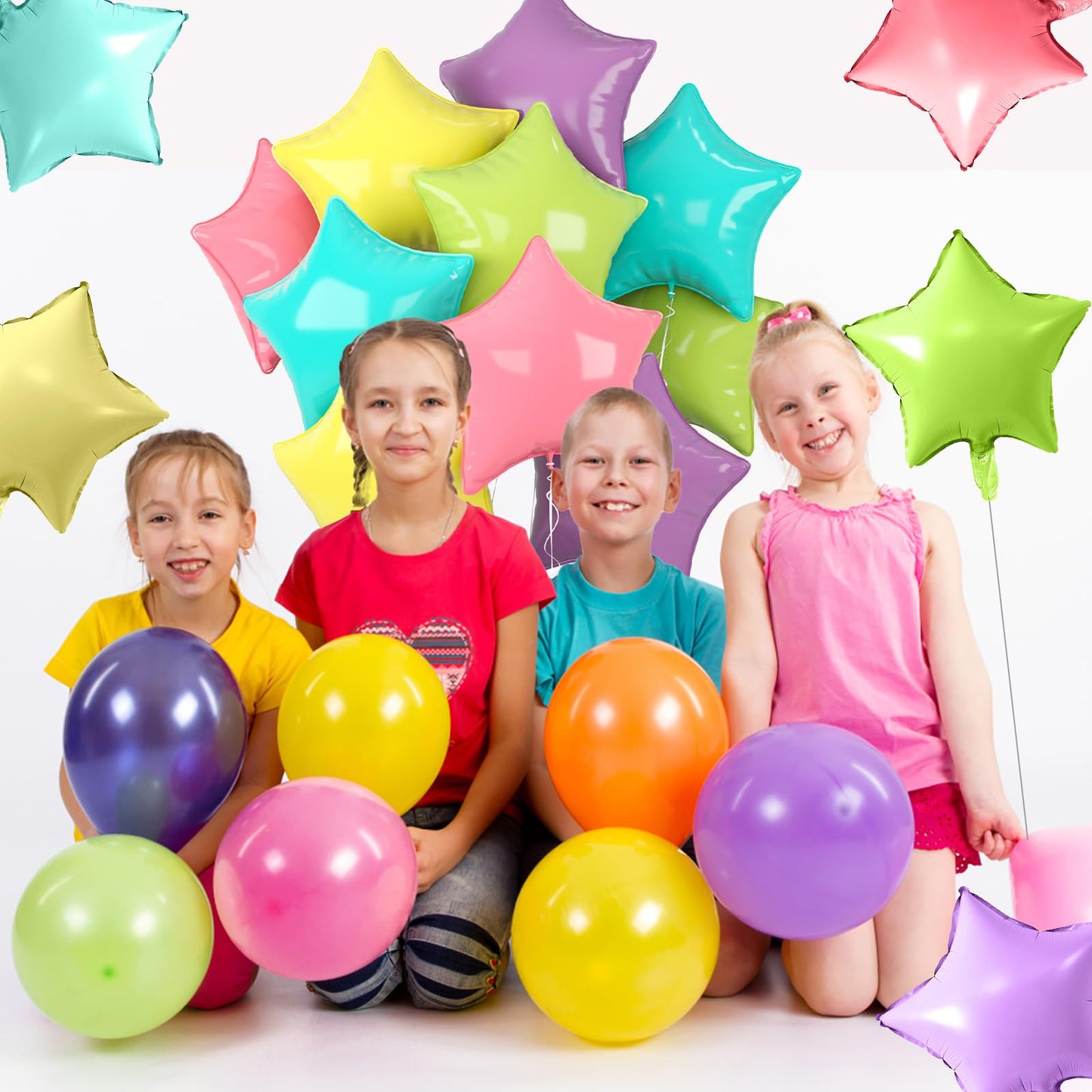 18 Inch Pastel Star Balloons, 10 Pcs Pastel Rainbow Star Shape Foil Balloon Helium Balloons, Big Mylar Star Balloons For Wedding