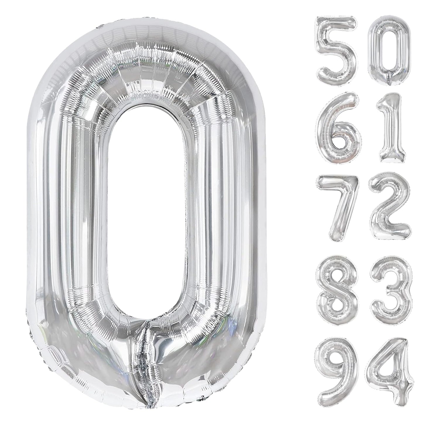 Silver Number Balloon 40 Inch, 0 Number Balloons, 10 20 30 40 50 Numbers Balloon Birthday Decorations, Silver Party Supplies For