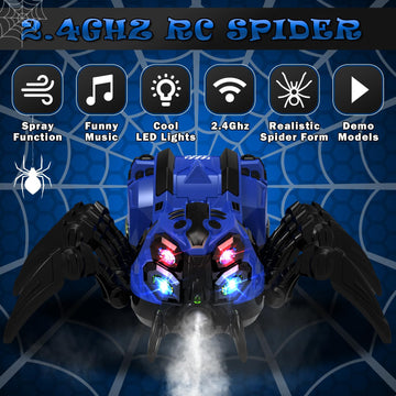 Remote Control Spider Toy, Robot Spider With 2.4 Ghz Remote Controller, Rc Spider Robot With Spray/Lights/Music, Realistic Spide