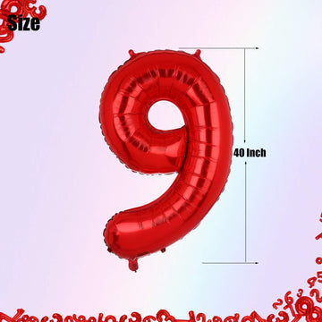 40 Inch 9 Red Number Balloons Mylar Foil Helium Digital Balloons Baby Shower 9Th Birthday Party Decor Supplies